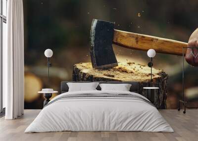 axe cutting tree stump  Wall mural