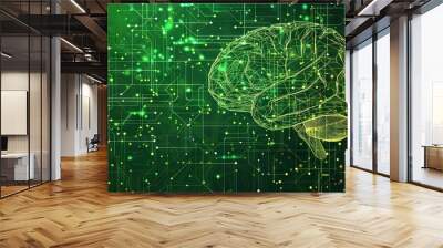 brain made of green digital data for ai/ml applications Wall mural