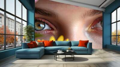 closeup of beautiful woman's flower eyes  Wall mural