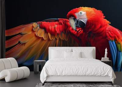 Colorful and bright red parrot bird Wall mural