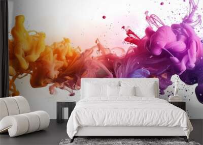 Colorful ink splatters on white background banner Wall mural