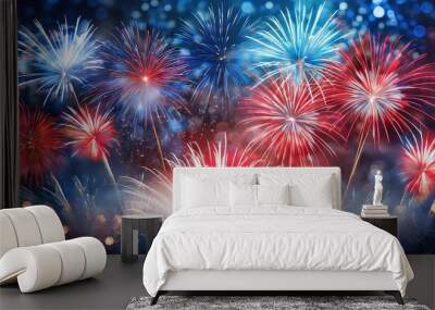 colorful red white and blue independence day fireworks Wall mural