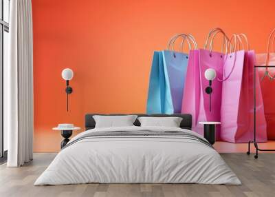 colorful shopping bags for retail and ecommerce checkout concept with copy space Wall mural