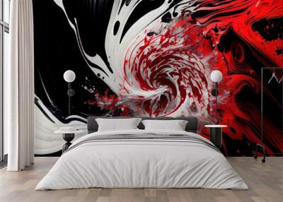 Computer generated image of abstract red, white and black splashing paint pattern. Chaotic, messy, and intricate red pattern for wallpaper background Wall mural