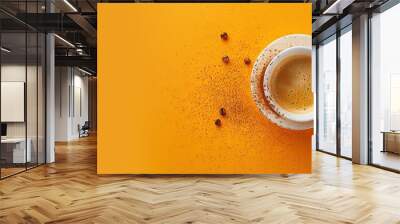 Cup of hot coffee, cappuccino, mocha, americano, espresso, etc on sold background with copy space for cafe and coffee shop concept Wall mural