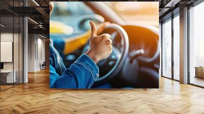 friendly driver in car, thumbs up  Wall mural