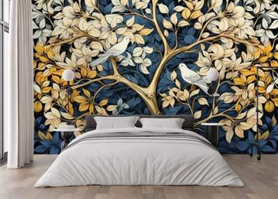 golden tree of life with blue background Wall mural