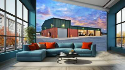 Green and brown generic warehouse industrial building Wall mural