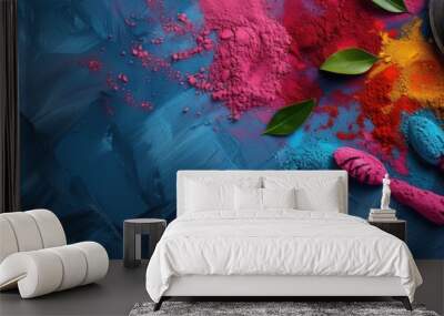 Holi holiday concept with colorful dye powders in bright and vibrant colors with copy space for banners and backgrounds Wall mural