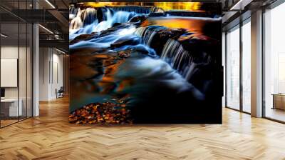 Beautiful landscape view of Bond Falls with dusk colors on its water in Michigan, United States Wall mural