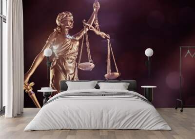 Law and legal background concept statue of Lady Justice with scales of justice Wall mural