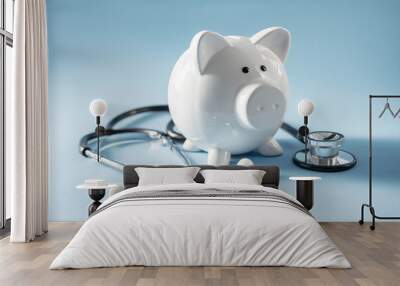 Piggy bank with stethoscope, medical insurance or money health check concept Wall mural