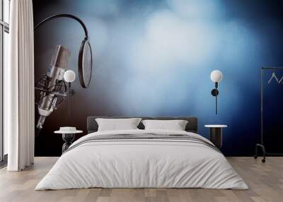 Studio microphone and pop shield on mic stand background Wall mural