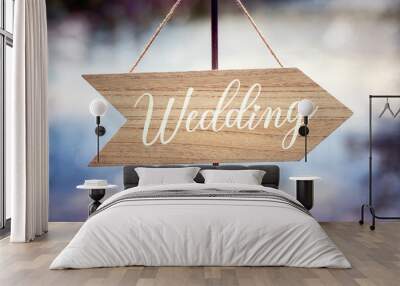 Wedding ceremony wooden arrow location sign Wall mural