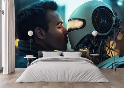 man kissing robot Wall mural