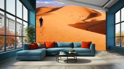 man wandering alone in the desert Wall mural