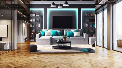 Modern Smart Home Living Room - White Den with lighting and cutting edge technology made by AI Wall mural