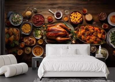 overhead photo of thanksgiving turkey dinner Wall mural