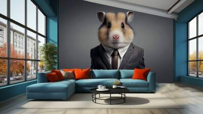 Portrait of a Hamster in a Formal Business Suit Against a Grey Background Created by Generative AI Technology Wall mural