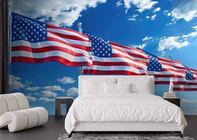 Row of American Flags - patriotic stars and stripes in red, white, and blue Wall mural