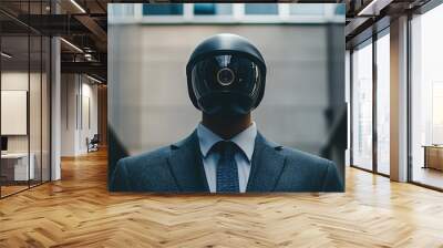 security camera wearing suit - surveillance at work concept Wall mural