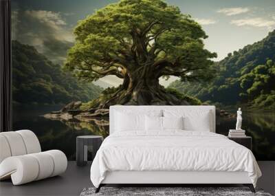 The tree of life - an eternal tree growing in an empty gaia landscape Wall mural