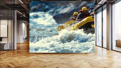 White water rafting down the river rapids Wall mural