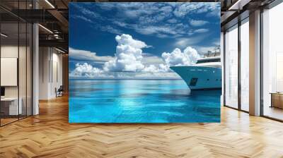 yacht, blue ocean, cloudy blue sky, copy space Wall mural