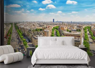 Beautiful panoramic view of Paris from the roof of the Triumphal Wall mural