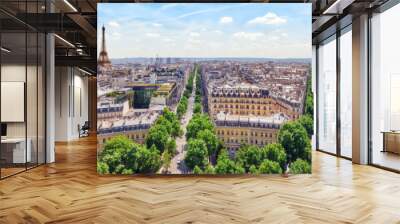 Beautiful panoramic view of Paris from the roof of the Triumphal Wall mural