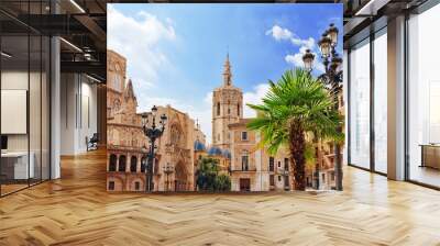 square of saint mary's and valencia cathedral temple in old tow Wall mural