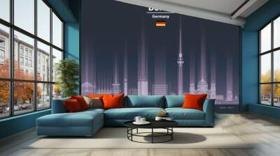 Berlin cityscape at night line art style vector illustration. Detailed skyline poster Wall mural