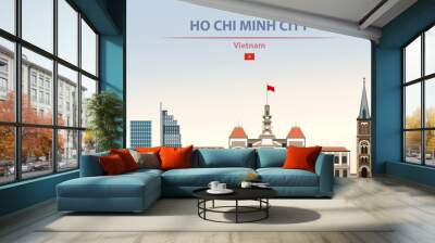 Ho Chi Minh City skyline on colorful gradient beautiful daytime background vector illustration Wall mural