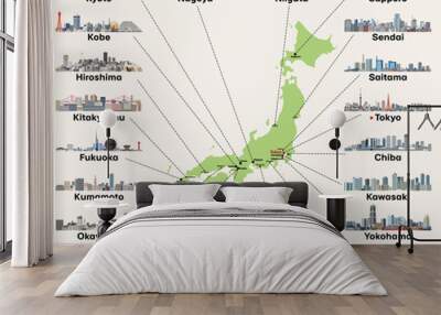 Japan map with main cities skylines. Vector illustration Wall mural