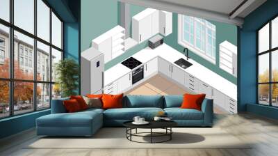 Kitchen interior vector isometric illustration Wall mural