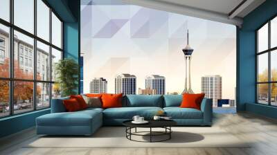 Las Vegas skyline vector colorful poster on beautiful triangular texture background Wall mural