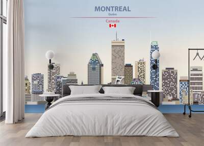 Montreal city skyline vector illustration on colorful gradient beautiful day sky background with flag of Canada Wall mural