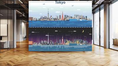 Tokyo skyline at day and night vector illustration Wall mural