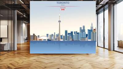 Toronto city skyline vector illustration on colorful gradient beautiful day sky background with flag of Canada Wall mural