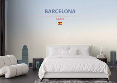 Vector illustration of Barcelona city skyline on colorful gradient beautiful daytime background Wall mural