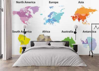 vector set of all continents political maps isolated on white background Wall mural