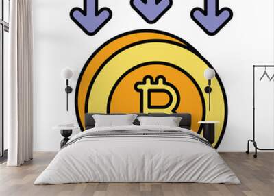 Bitcoin and Cryptocurrency Color Outline Icon Style Wall mural