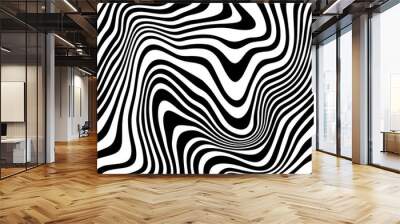 Abstract Background with Distorted Lines. Vector Seamless Pattern with Wavy Stripes. Decorative Black and White Striped Distortion Effect Wall mural