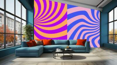 Solar Explosion Background Set. Sun Burst Effect with Waves. Swirl Vector Pattern. Twisted and Distorted Texture Wall mural