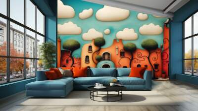 House facade in latin street downtown illustration.  Wall mural