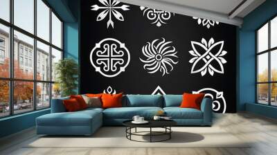 a set of nine different designs on a black background Wall mural