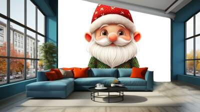 cartoon santa claus with a beard and a red hat Wall mural