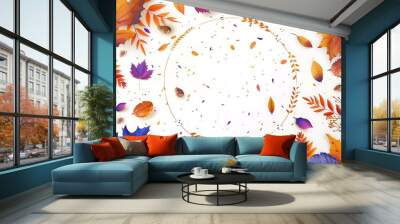 there is a circle of leaves and leaves with a white background Wall mural