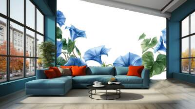 there is a painting of blue flowers on a white background Wall mural