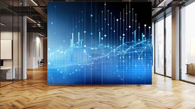 A business candlestick graph chart of stock market investment trading on blue background, bullish point ,upward trend, financial analytics concept of  monochrome graph diagram like sky, Gen ai Wall mural